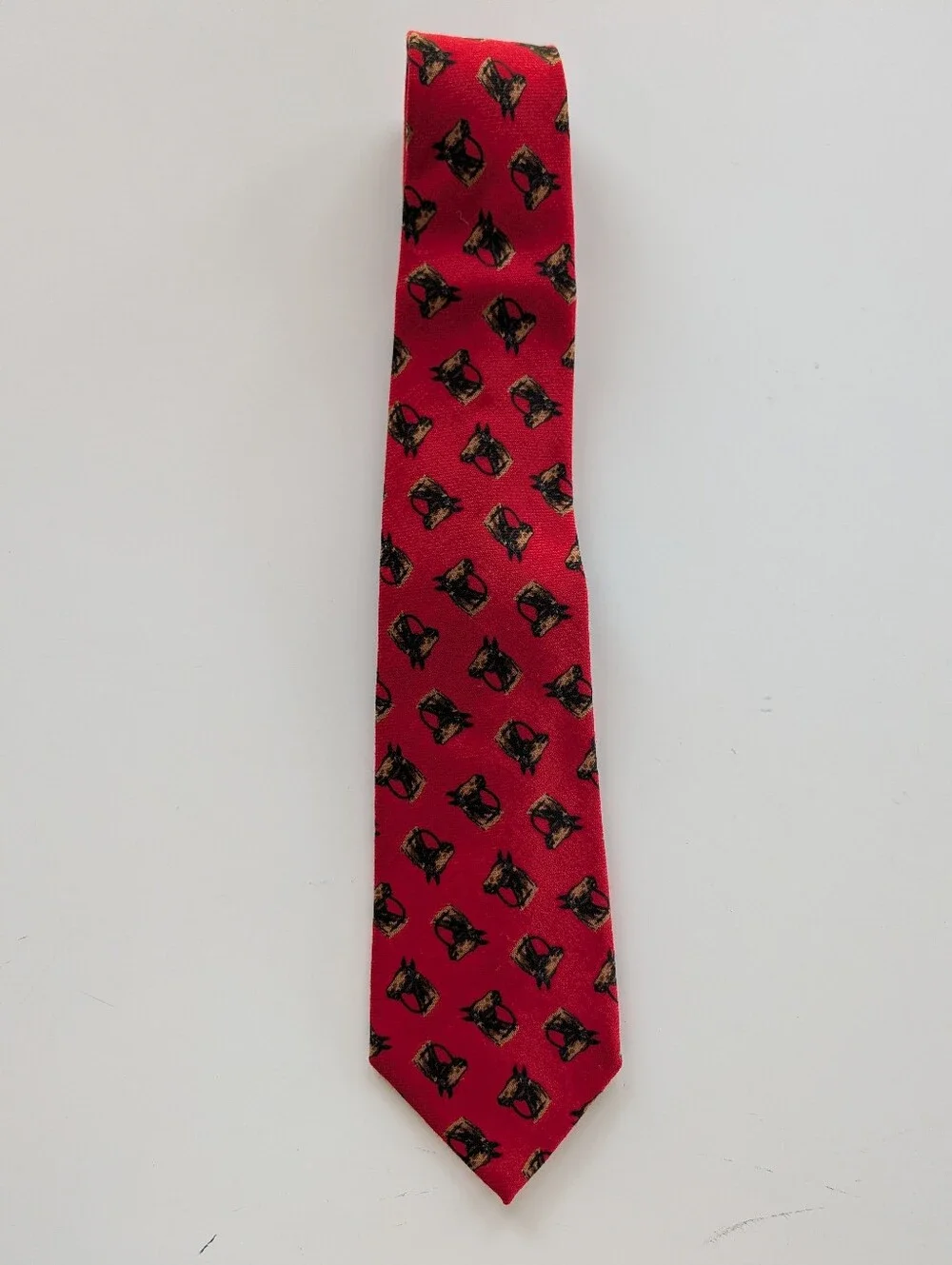 POLO Ralph Lauren VINTAGE Horse Equestrian Pony Red Tie Wool Made In USA